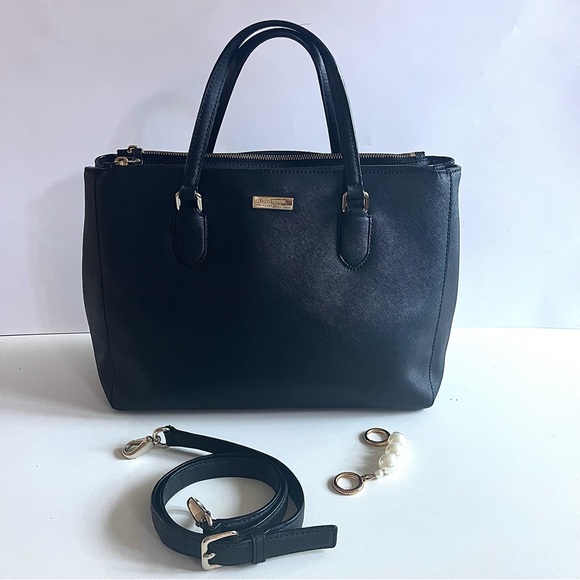 KATE SPADE ♠️ Large Black Tote Bag with Crossbody Strap and Charm - Picture 1 of 13